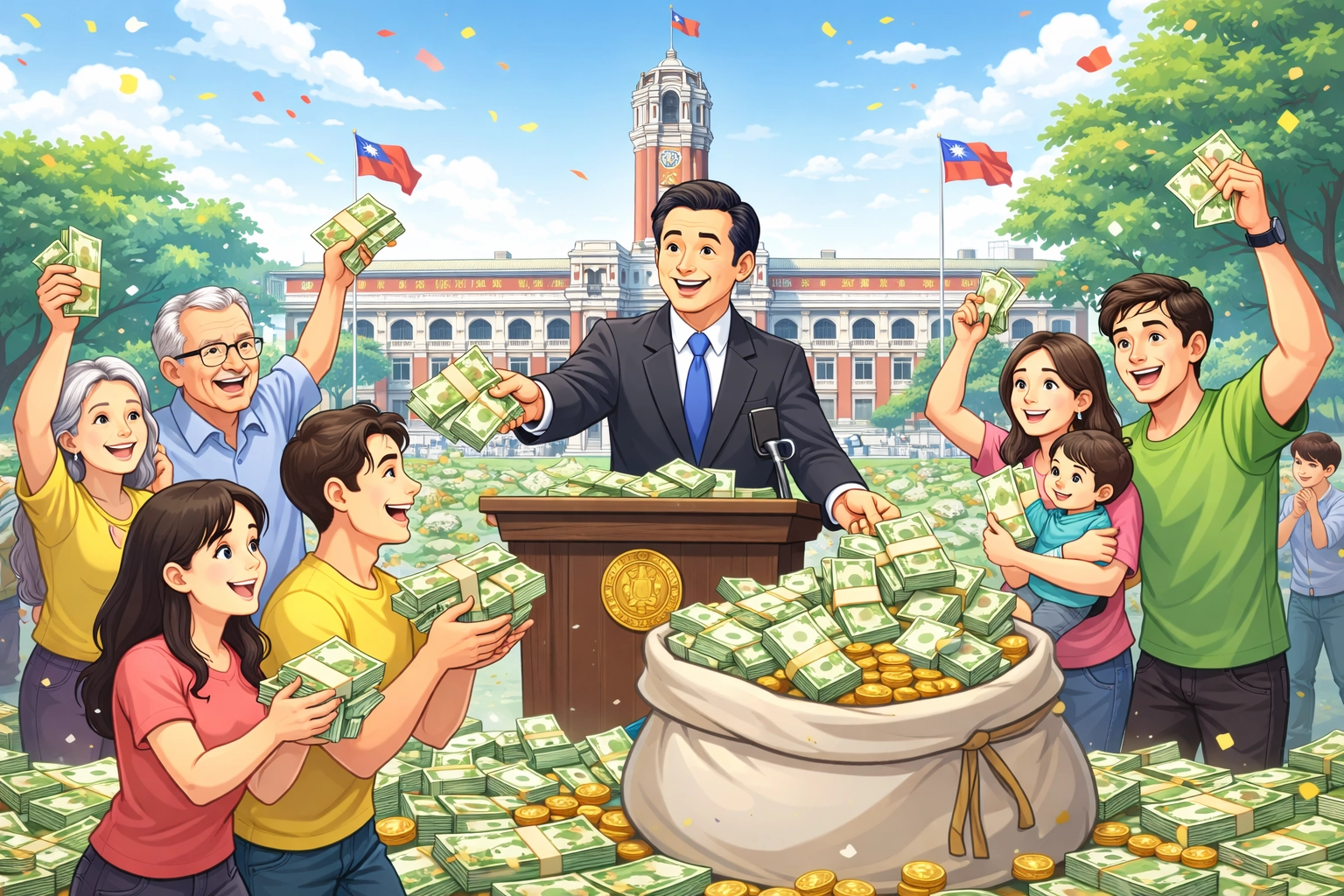 像是【中央政府普發現金 1 萬元】、【新竹市 5,000 元消費金】、【新北 200 元商圈券】，以及每年常態辦理的 500 元運動幣，再加上 2026 年的【租屋補助】與【桃園電動機車補助】，其實都屬於政府以不同形式發放的【現金】或【補助措施】。