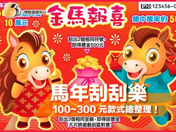 北部小資族馬年刮刮樂推薦｜100~300 元款式總整理，最高獎金三百萬！