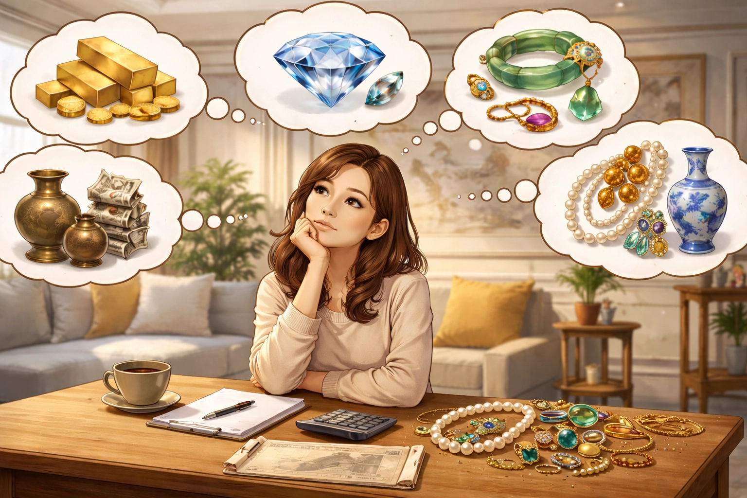 只要你手上有【黃金】、【鑽石】、【玉石】、【首飾】、【藝品】、【古董】、【字畫】，或是【具現金價值的保單】，都能交由專人協助估價，依【物品狀況】與【市場行情】評估可借額度。