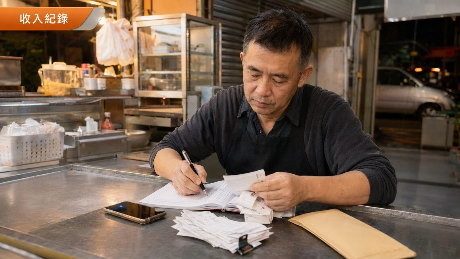 05苗栗自營攤商整理每日收入紀錄與營業收據