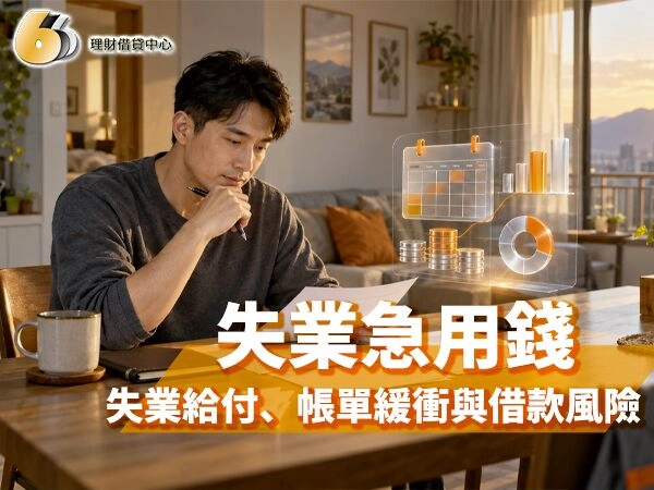 失業急用錢文章封面，男子在家檢視帳單並規劃生活支出