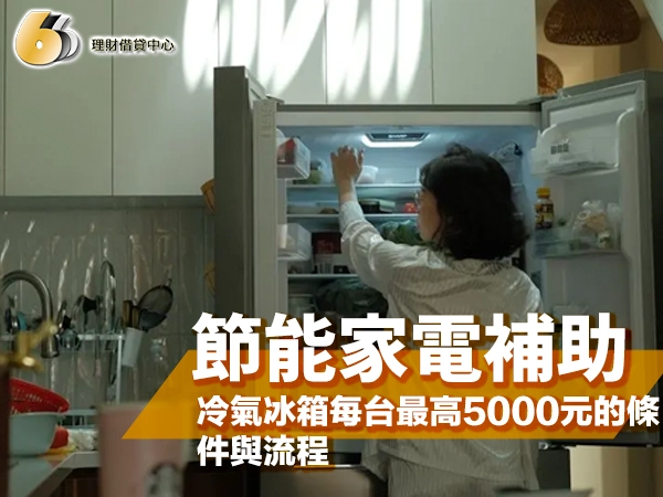 廚房裡一位短髮女性打開雙門冰箱，伸手拿上層的東西，封面大字「節能家電補助」