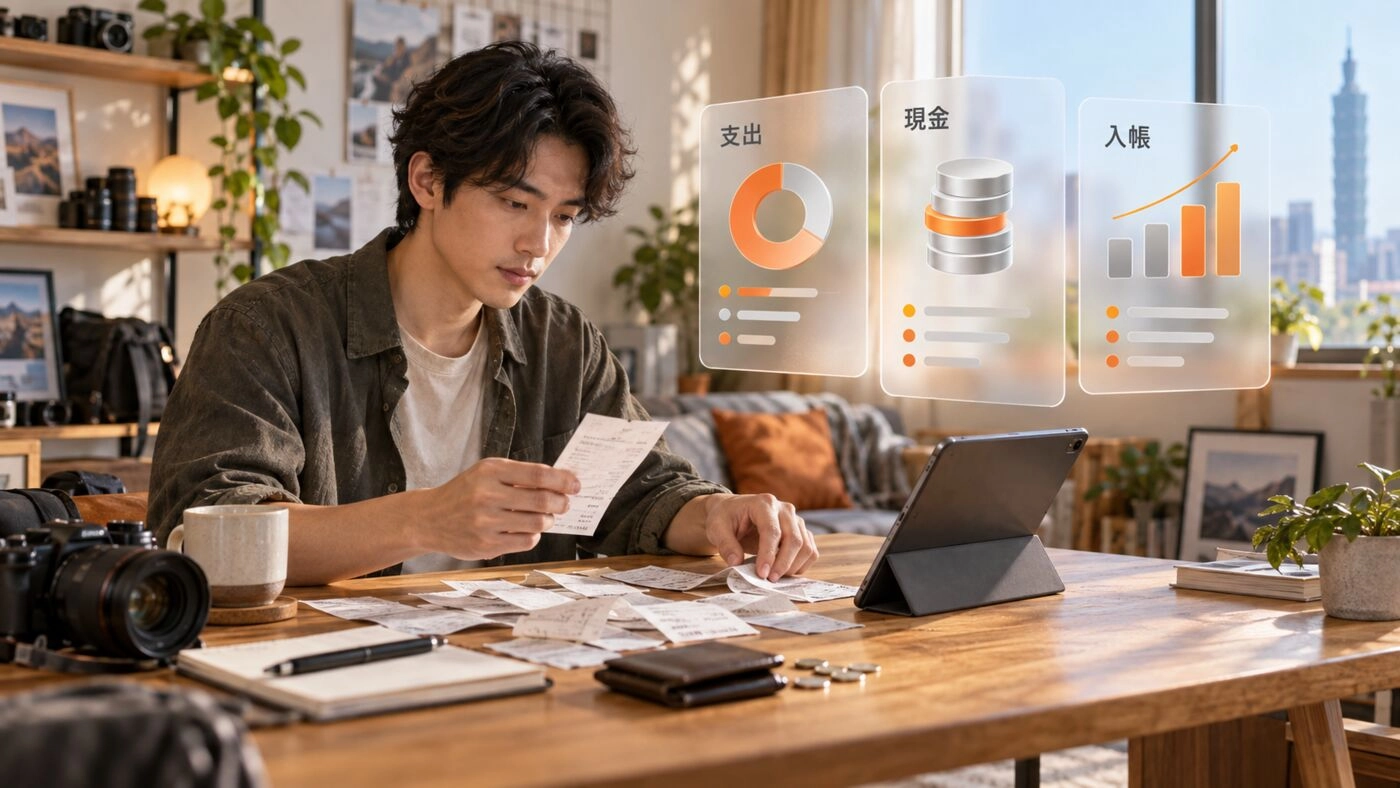 自由工作者整理收據，盤點未來 30 天必要支出、現金與確定入帳款項