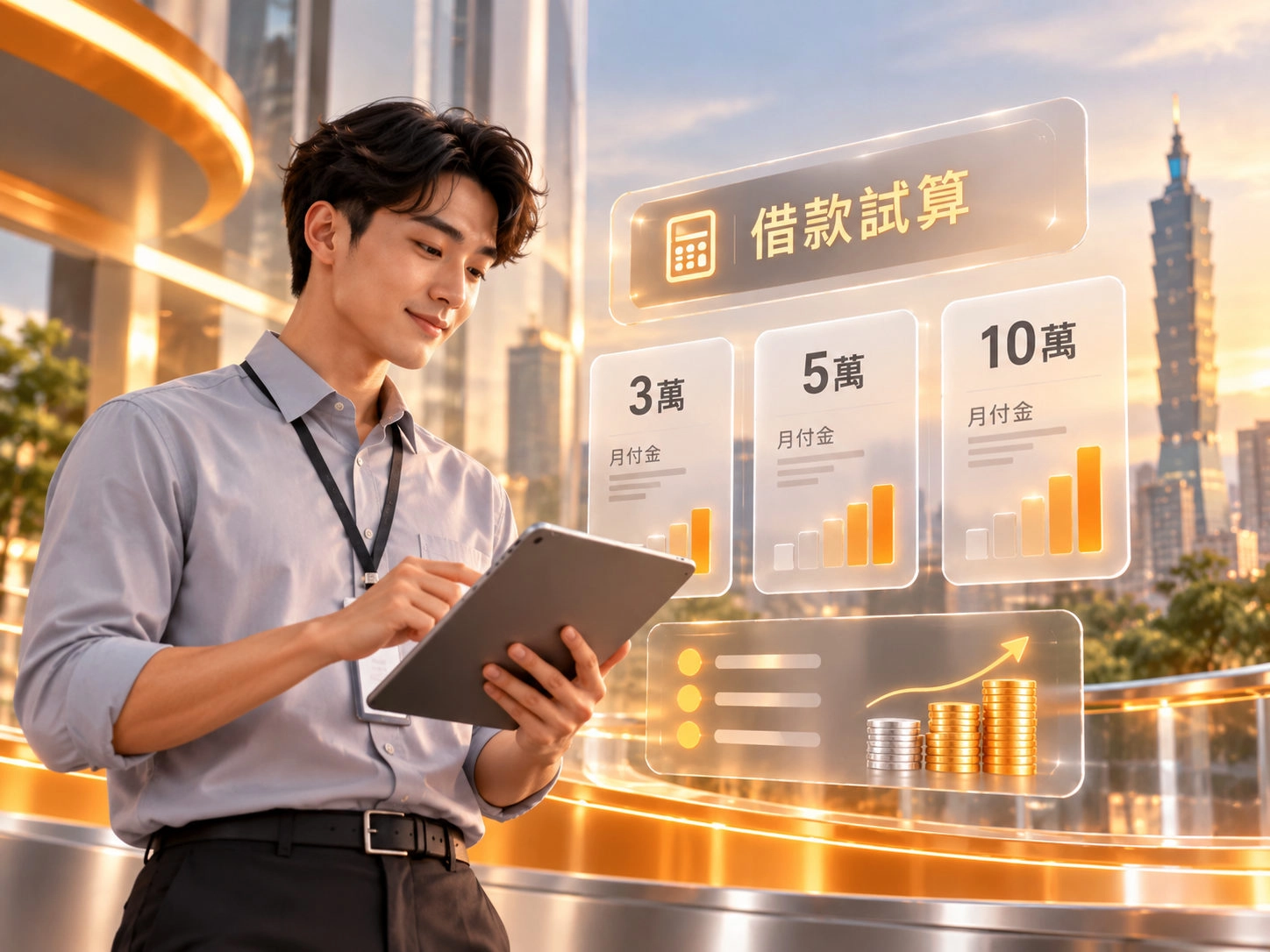 上班族使用平板比較3萬、5萬及10萬元小額借款月付金
