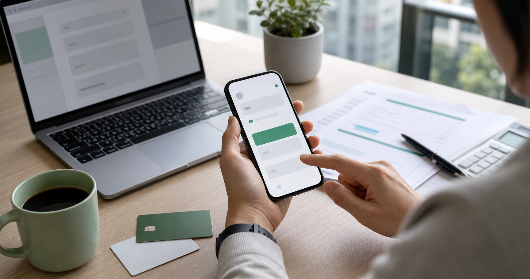 LINE Bank 信貸線上申請與手機操作示意圖