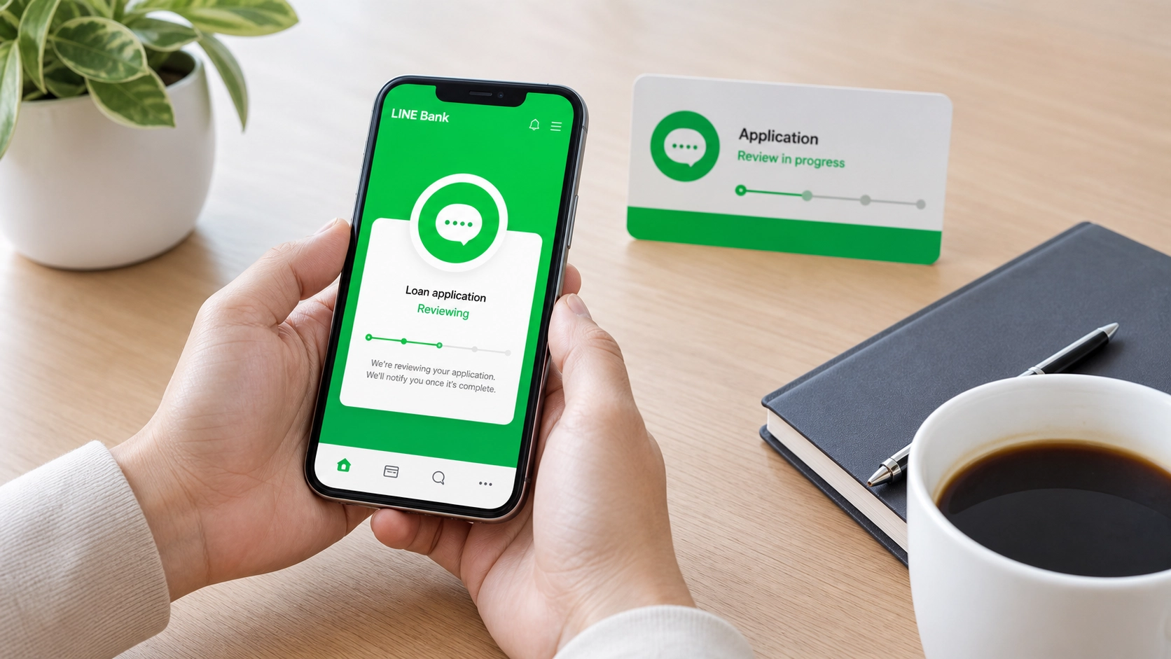 Line Bank 貸款失敗後用手機檢查申請狀態示意圖