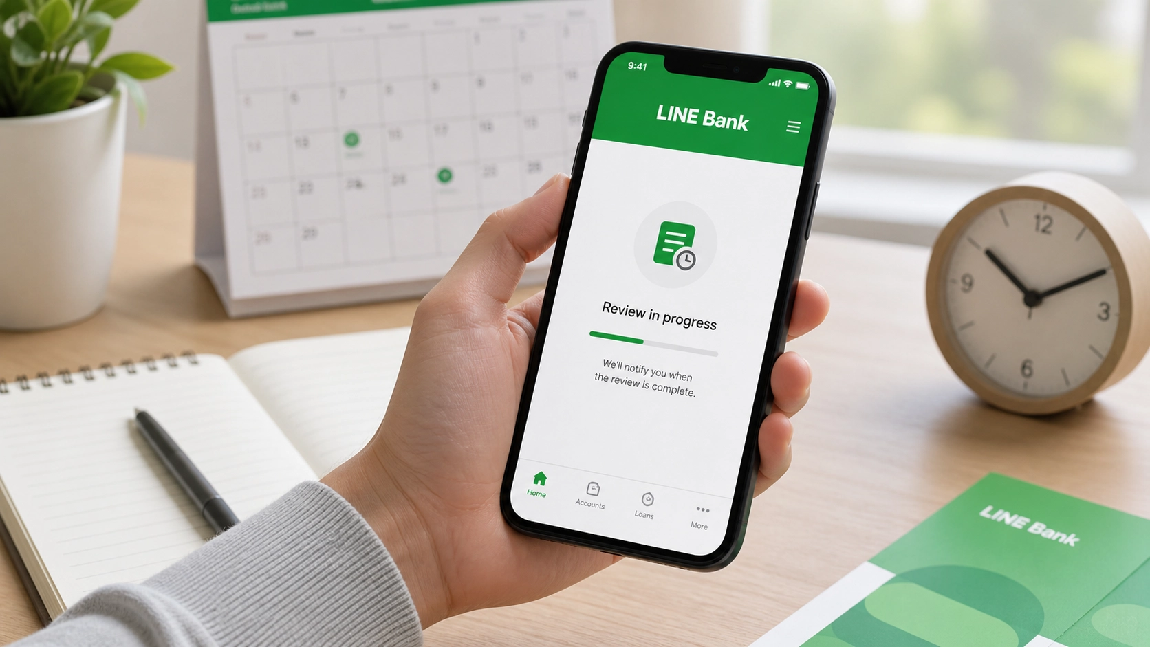 Line Bank 貸款審核中示意圖